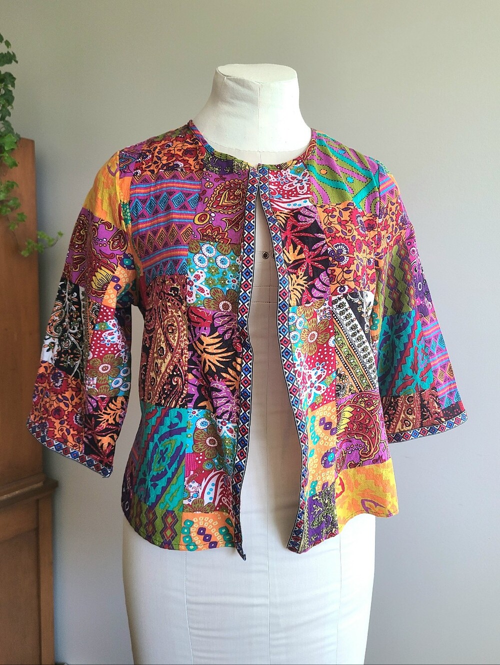 Colorful Patchwork Open Front Jacket